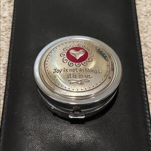 Brighton Silver and Red Heart Pill Box “Joy is not in things, it is in us”